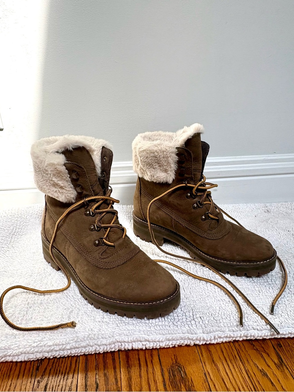 Timberland Brown Suede Fur-Cuff Lace-Up Winter Boots
